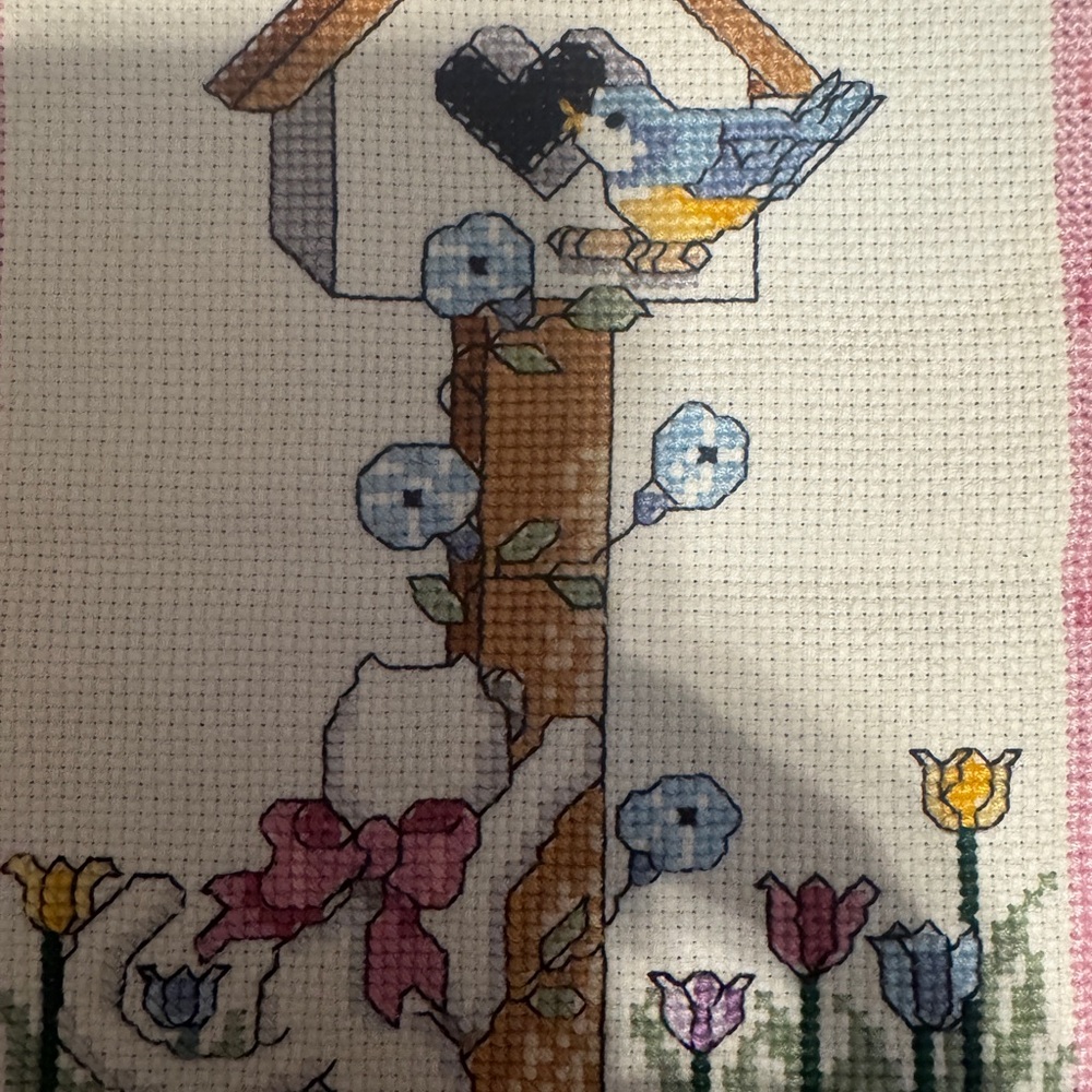 Cross-Stitch Birdhouse with Cats and Flowers - Picture 2 of 2